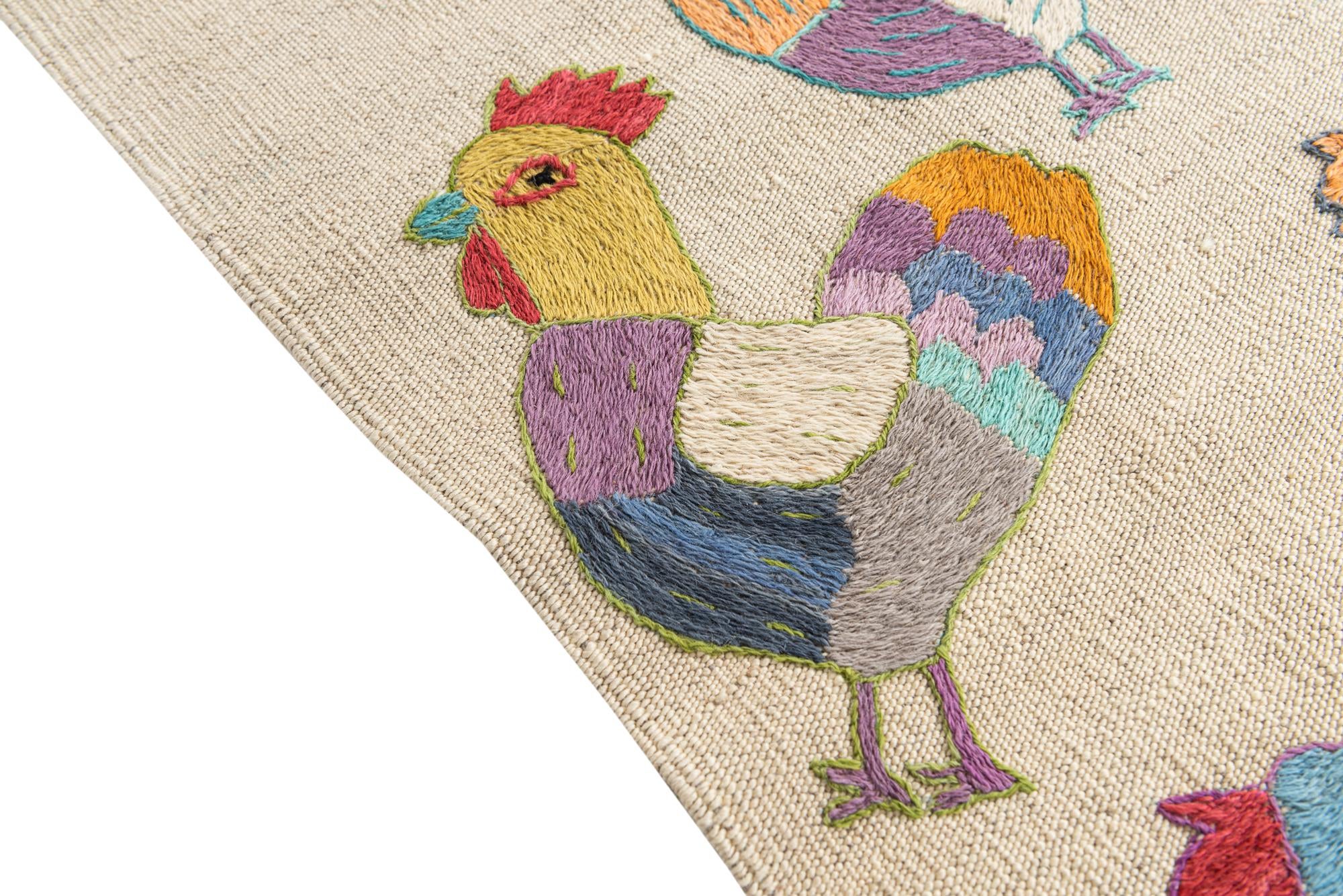 4' 2 x 5' 5 Hand Woven Kilim Suzani Wool Rug