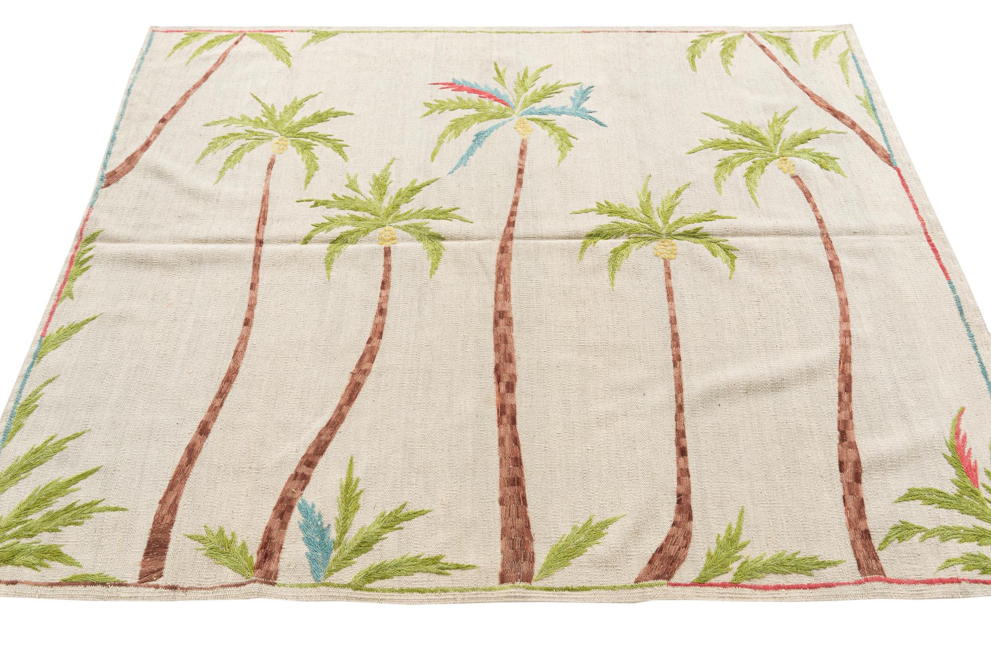 5' 2 x 6' 2 Hand Woven Kilim Suzani Wool Rug
