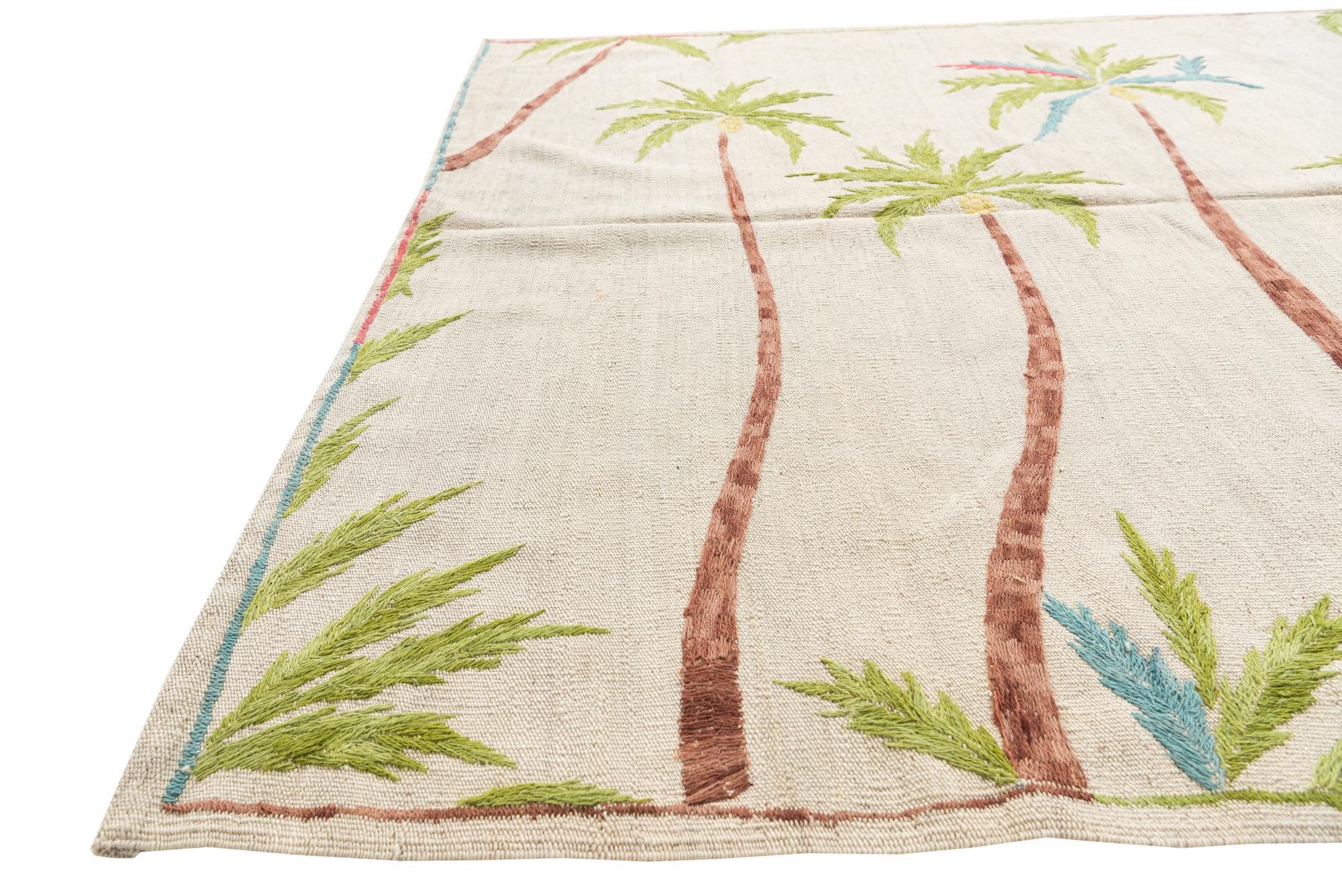 5' 2 x 6' 2 Hand Woven Kilim Suzani Wool Rug