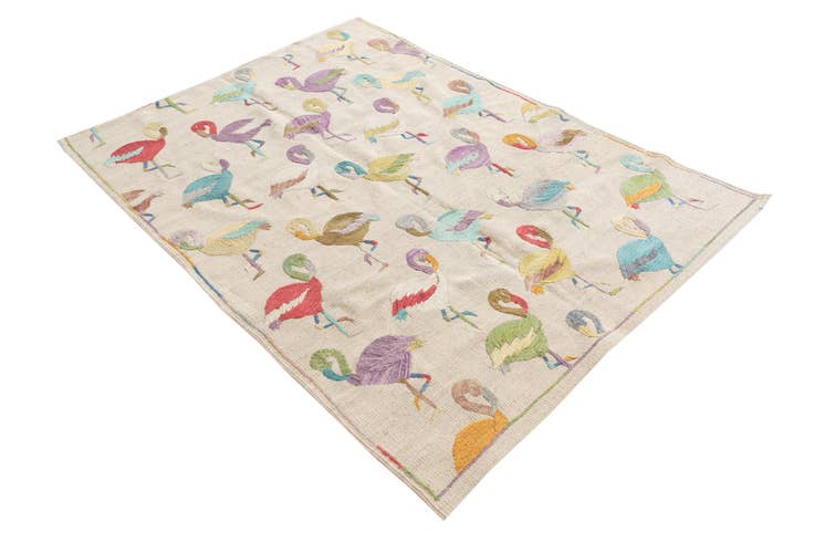 Detail image of 4' 2 x 5' 8 Hand Woven Kilim Suzani Wool Rug