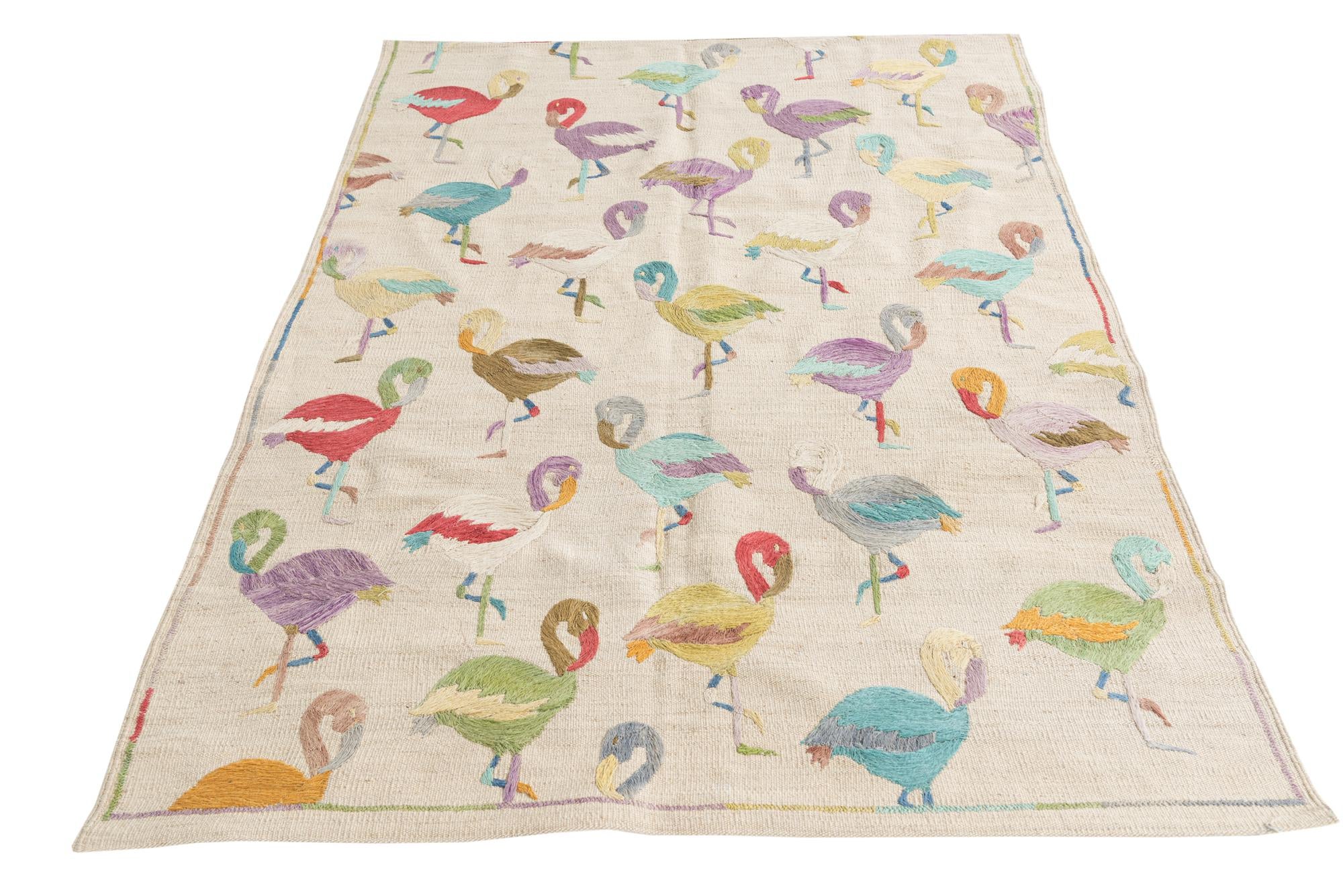 4' 2 x 5' 8 Hand Woven Kilim Suzani Wool Rug