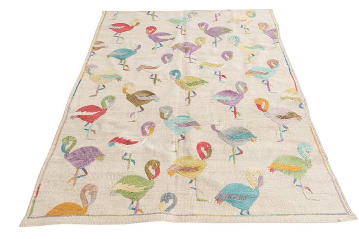 Detail image of 4' 2 x 5' 8 Hand Woven Kilim Suzani Wool Rug