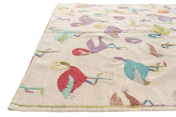 4' 2 x 5' 8 Hand Woven Kilim Suzani Wool Rug