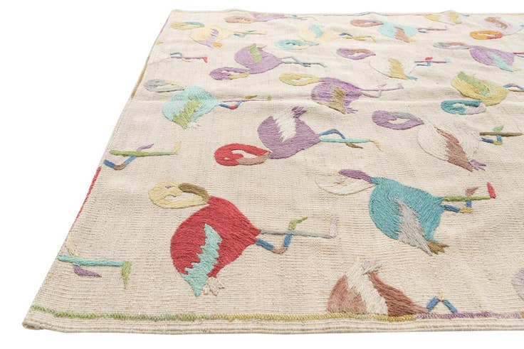 Detail image of 4' 2 x 5' 8 Hand Woven Kilim Suzani Wool Rug
