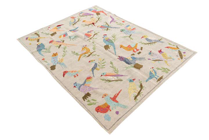 4' 2 x 5' 5 Hand Woven Kilim Suzani Wool Rug