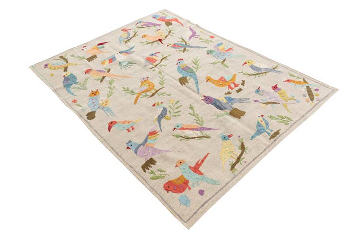 Detail image of 4' 2 x 5' 5 Hand Woven Kilim Suzani Wool Rug