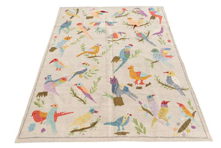 4' 2 x 5' 5 Hand Woven Kilim Suzani Wool Rug