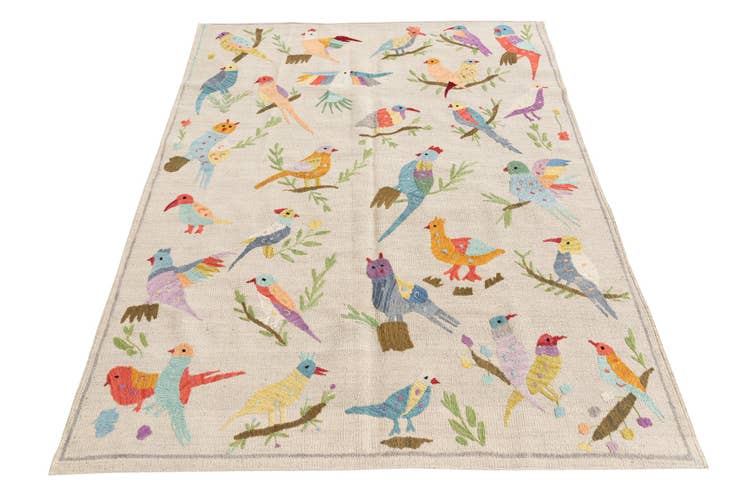 Detail image of 4' 2 x 5' 5 Hand Woven Kilim Suzani Wool Rug