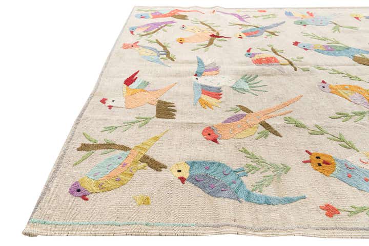 4' 2 x 5' 5 Hand Woven Kilim Suzani Wool Rug