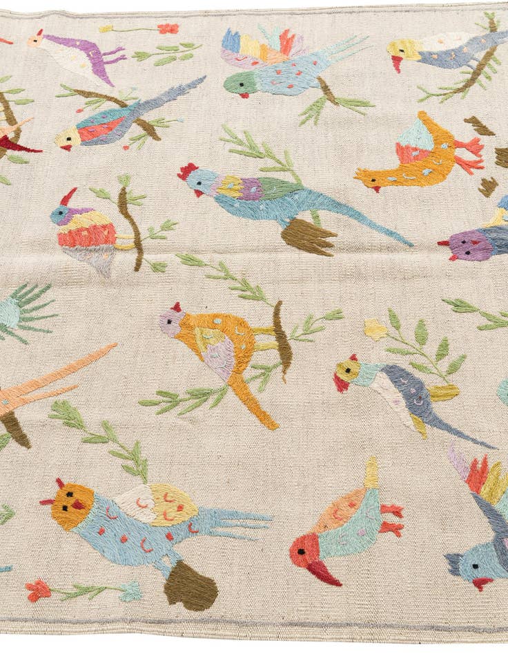 Detail image of 4' 2 x 5' 5  Hand Woven Kilim Suzani Wool Rug