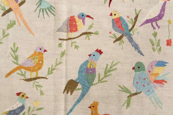 4' 2 x 5' 5 Hand Woven Kilim Suzani Wool Rug