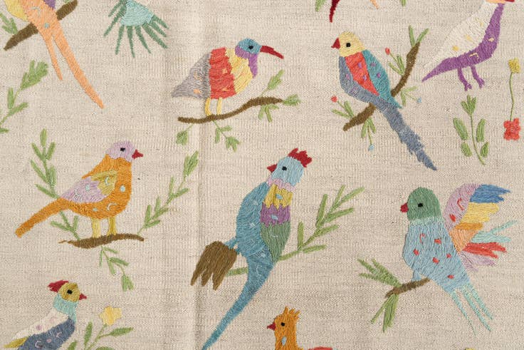 Detail image of 4' 2 x 5' 5 Hand Woven Kilim Suzani Wool Rug