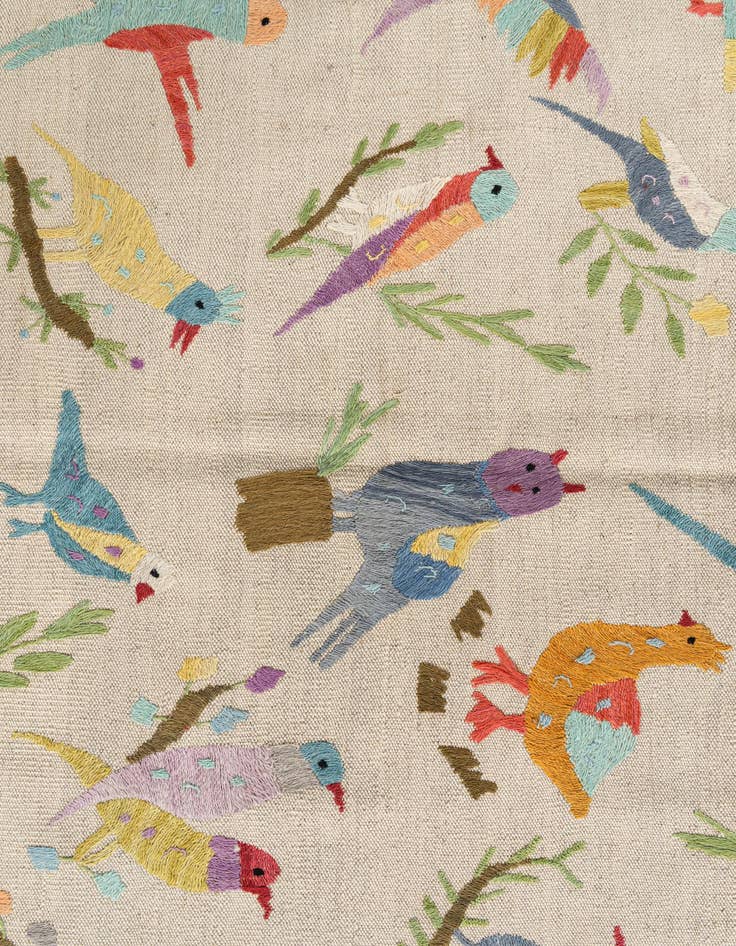 Detail image of 4' 2 x 5' 5  Hand Woven Kilim Suzani Wool Rug