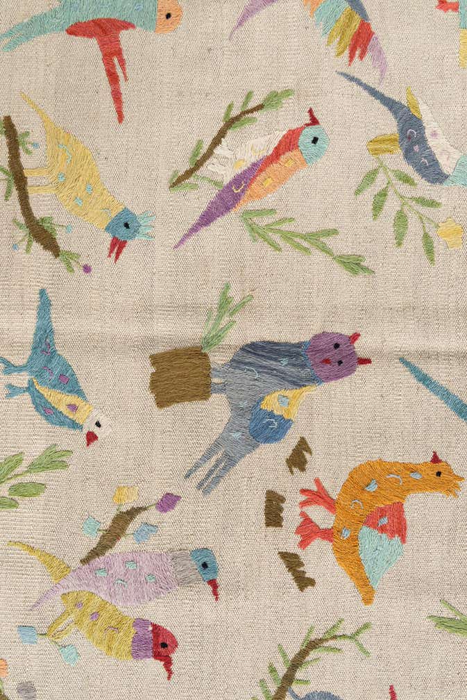 4' 2 x 5' 5 Hand Woven Kilim Suzani Wool Rug