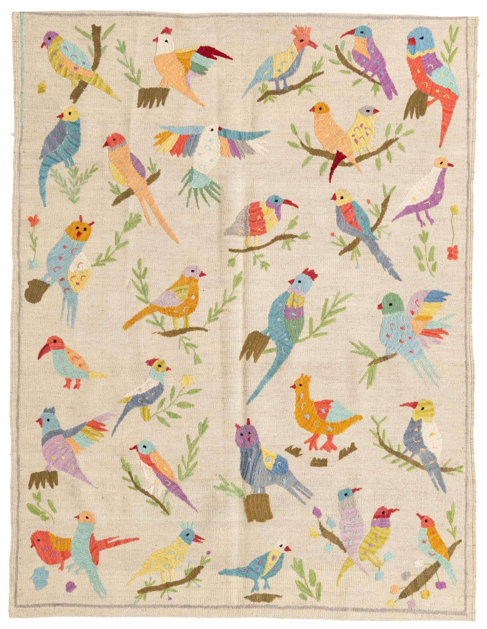 4' 2 x 5' 5 Hand Woven Kilim Suzani Wool Rug