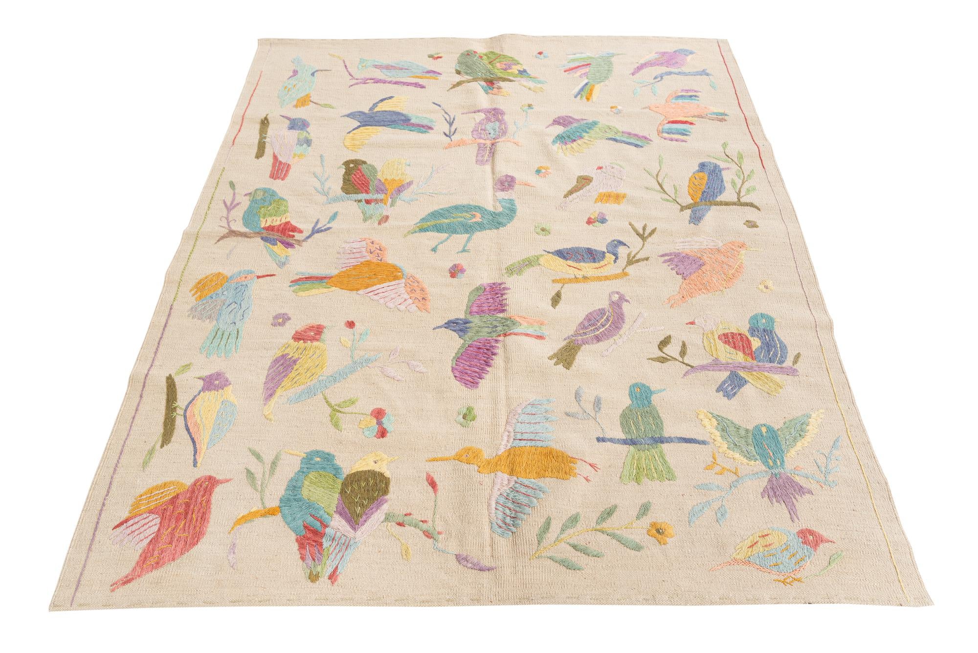 5' 2 x 6' 2 Hand Woven Kilim Suzani Wool Rug