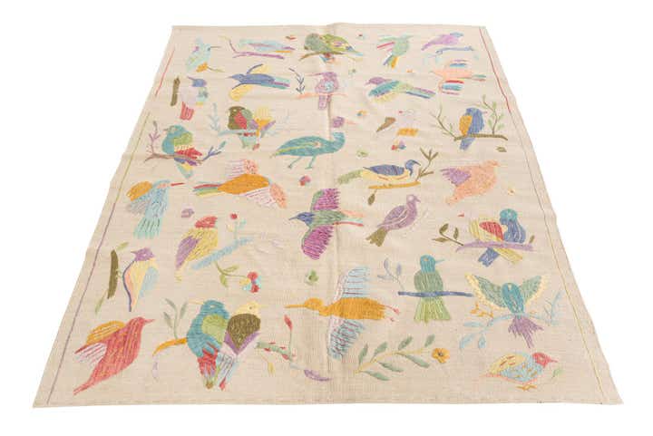 5' 2 x 6' 2 Hand Woven Kilim Suzani Wool Rug