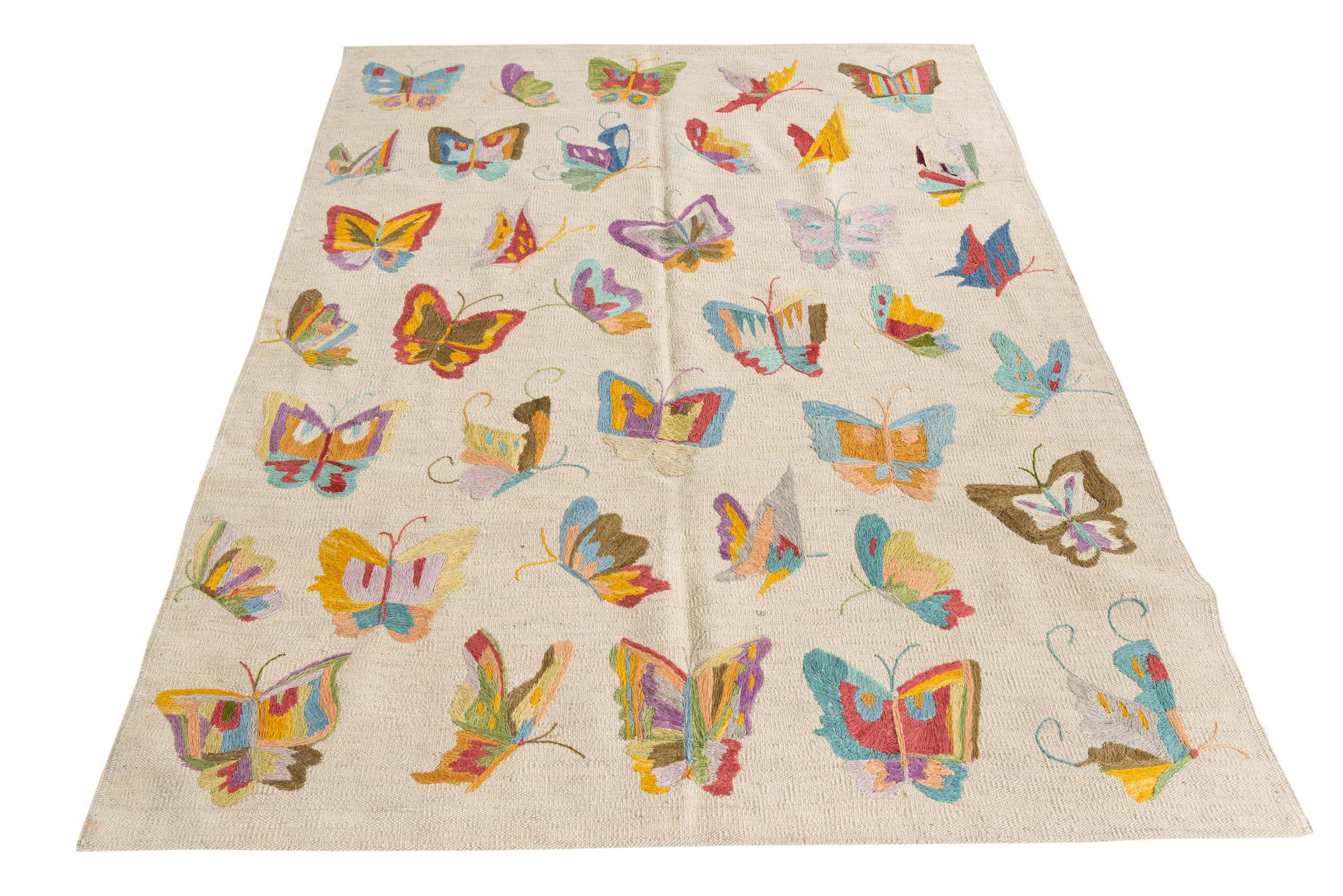 4' 5 x 5' 7 Hand Woven Kilim Suzani Wool Rug