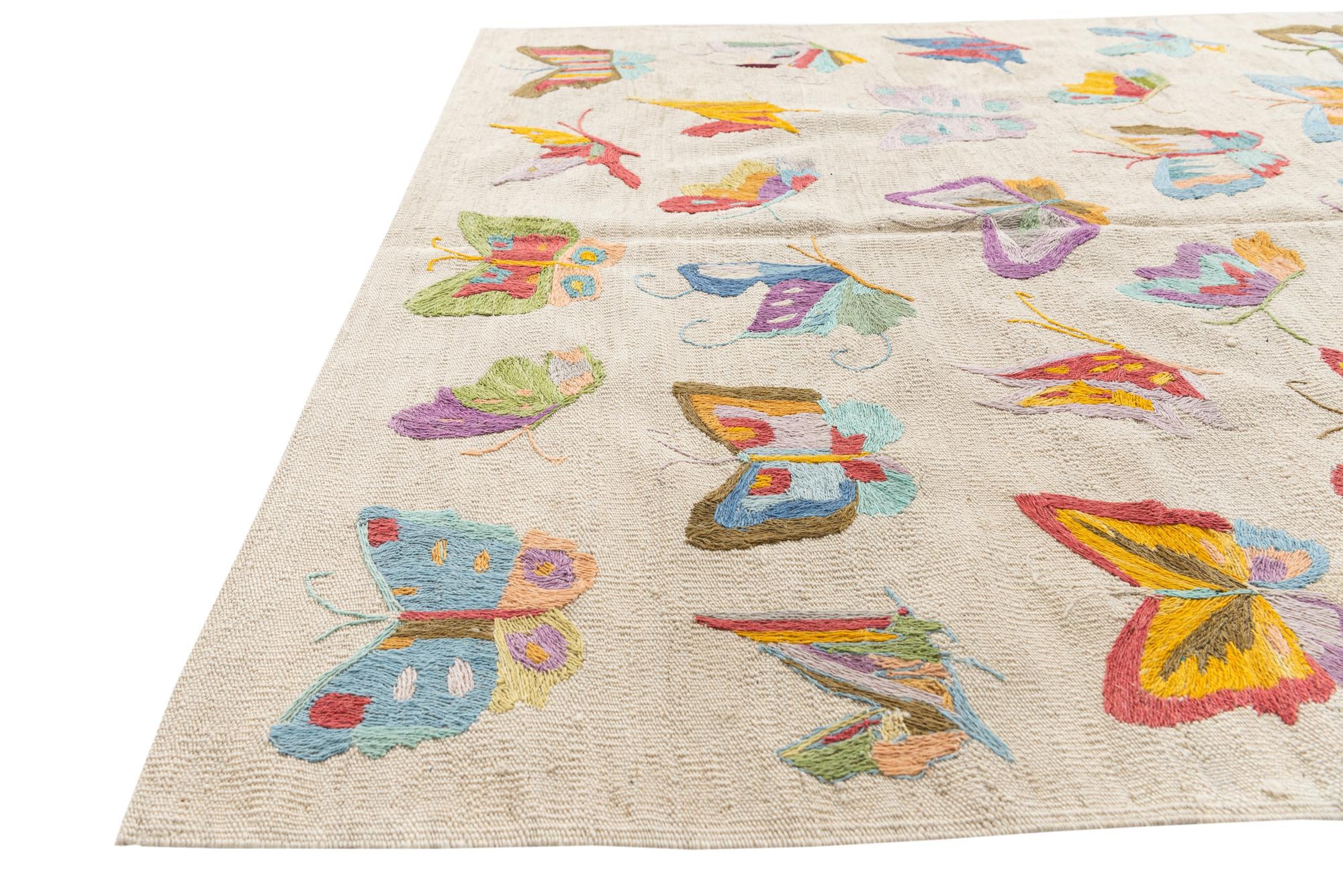 4' 5 x 5' 7 Hand Woven Kilim Suzani Wool Rug