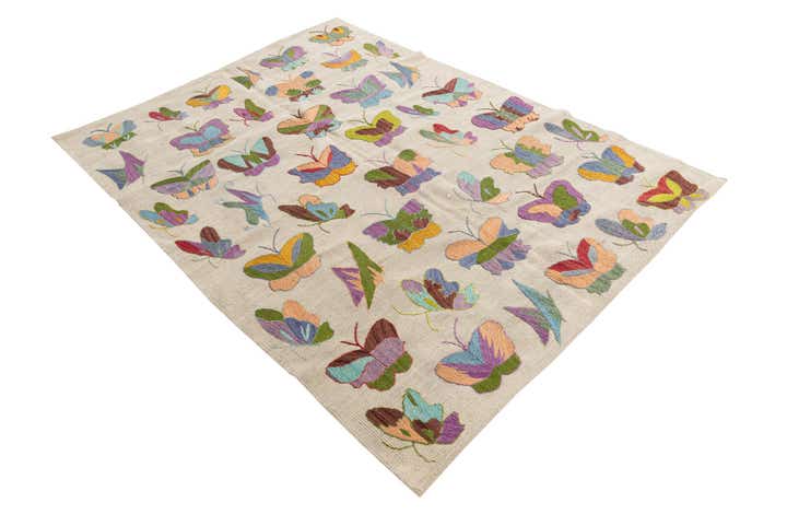 4' 7 x 6' 1 Hand Woven Kilim Suzani Wool Rug