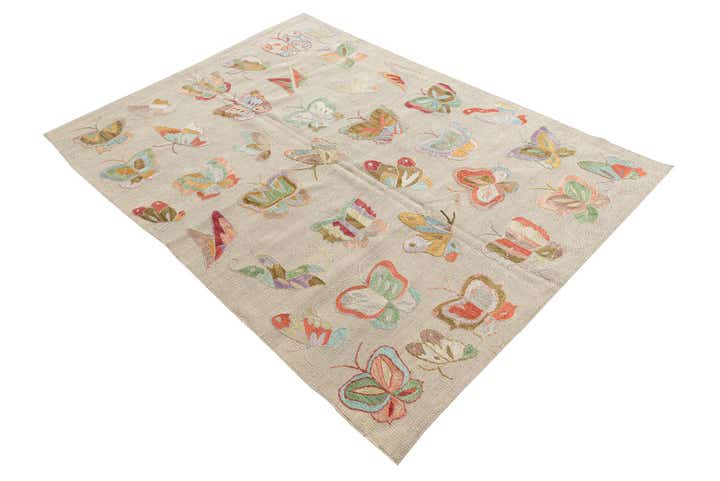 4' 3 x 5' 10 Hand Woven Kilim Suzani Wool Rug