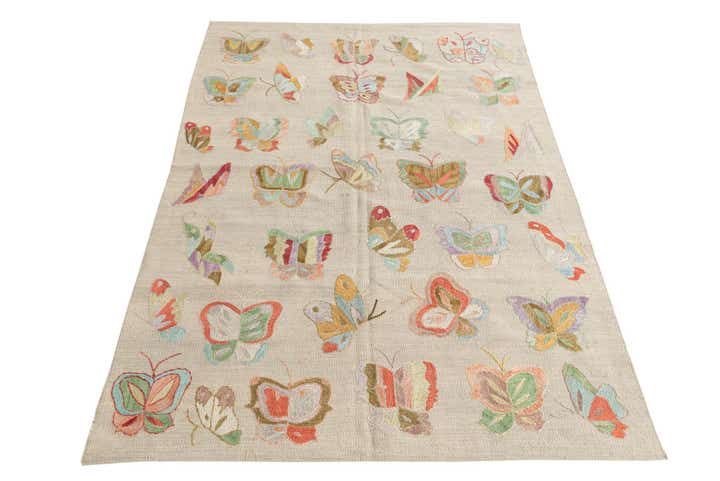 4' 3 x 5' 10 Hand Woven Kilim Suzani Wool Rug