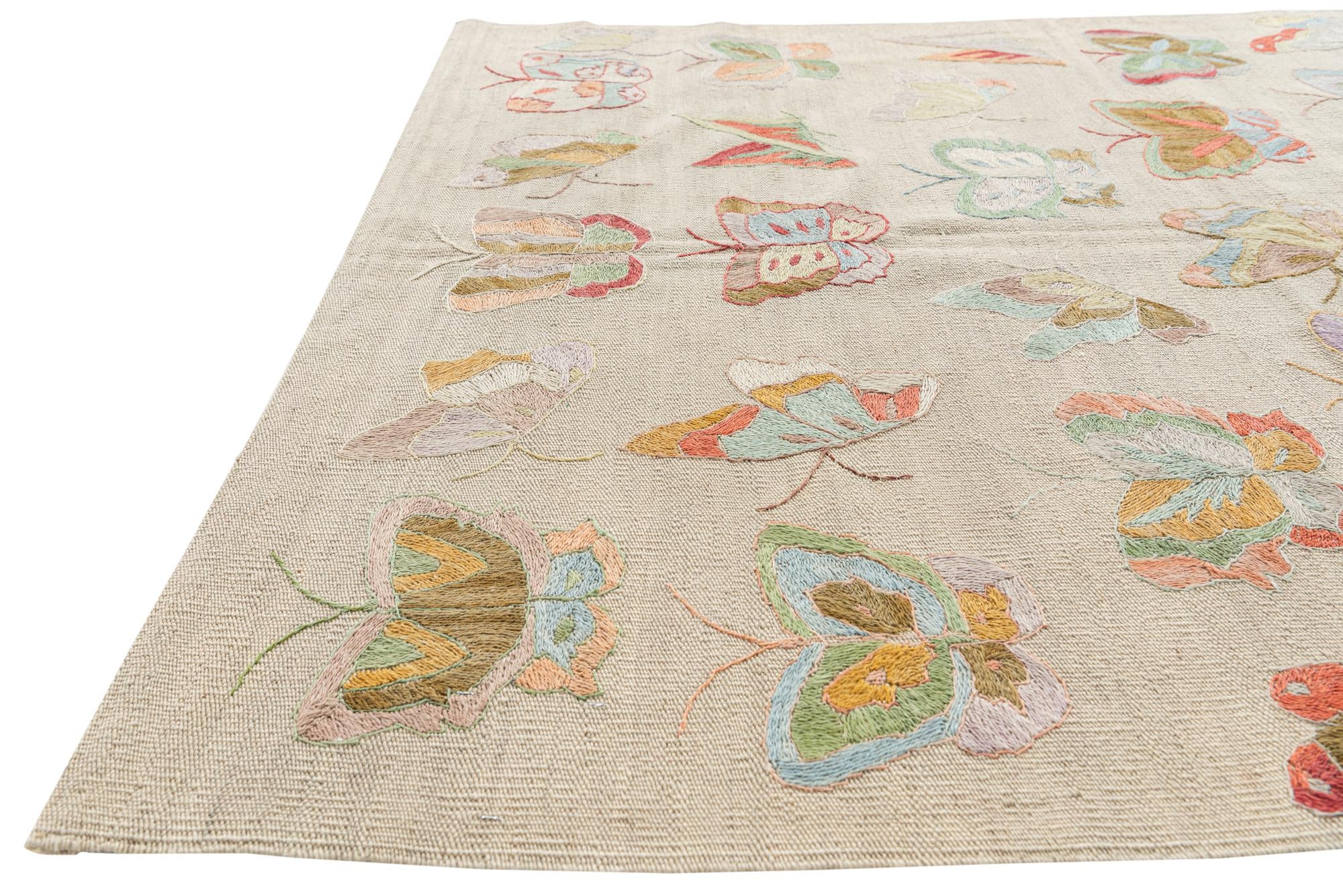 4' 3 x 5' 10 Hand Woven Kilim Suzani Wool Rug