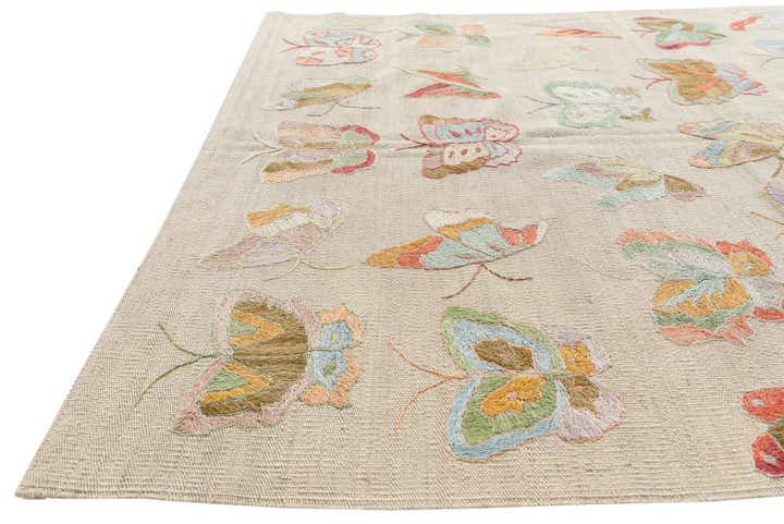4' 3 x 5' 10 Hand Woven Kilim Suzani Wool Rug
