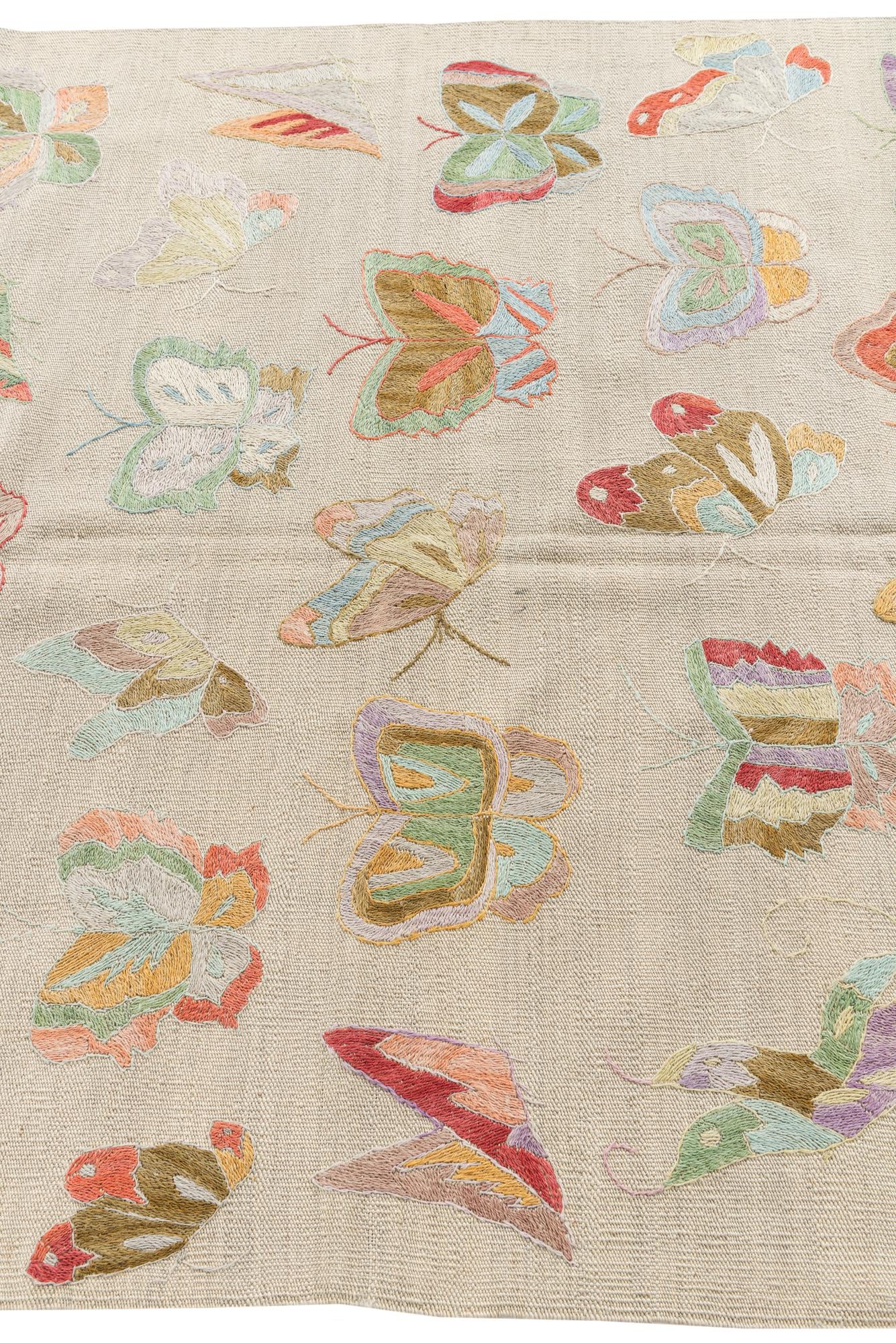 4' 3 x 5' 10 Hand Woven Kilim Suzani Wool Rug