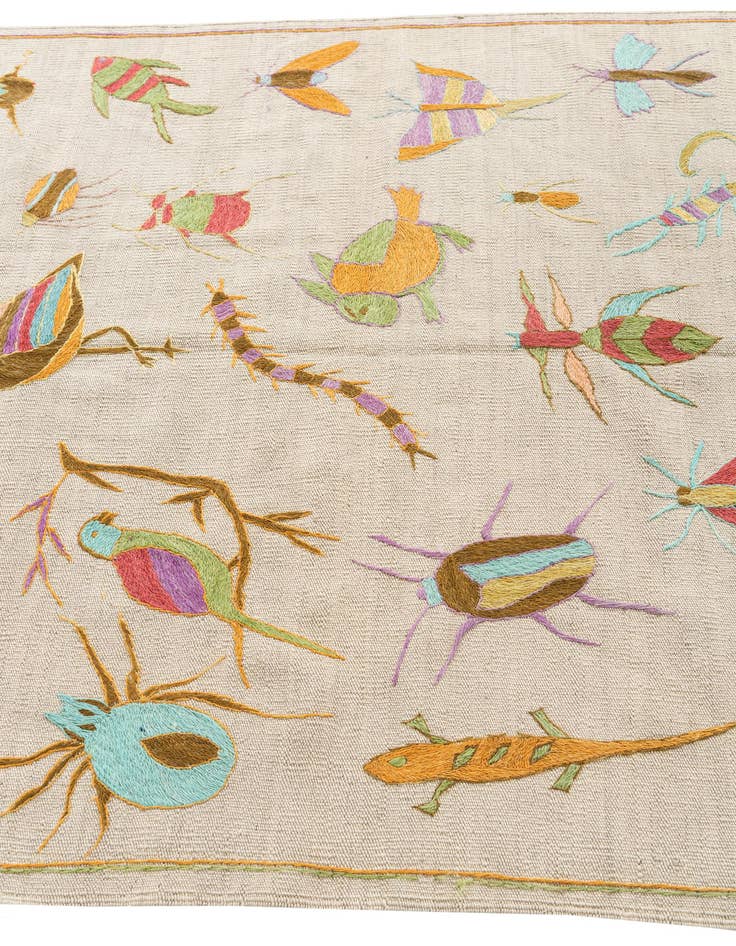 Detail image of 4' 2 x 5' 7  Hand Woven Kilim Suzani Wool Rug