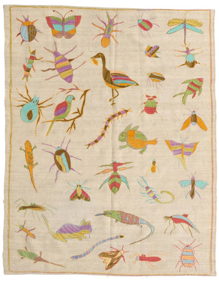 Detail image of 4' 2 x 5' 7 Hand Woven Kilim Suzani Wool Rug