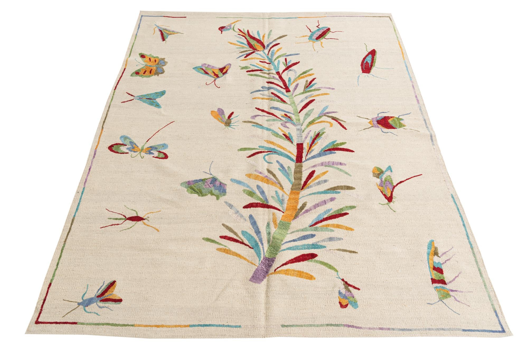 5' 1 x 6' 4 Hand Woven Kilim Suzani Wool Rug