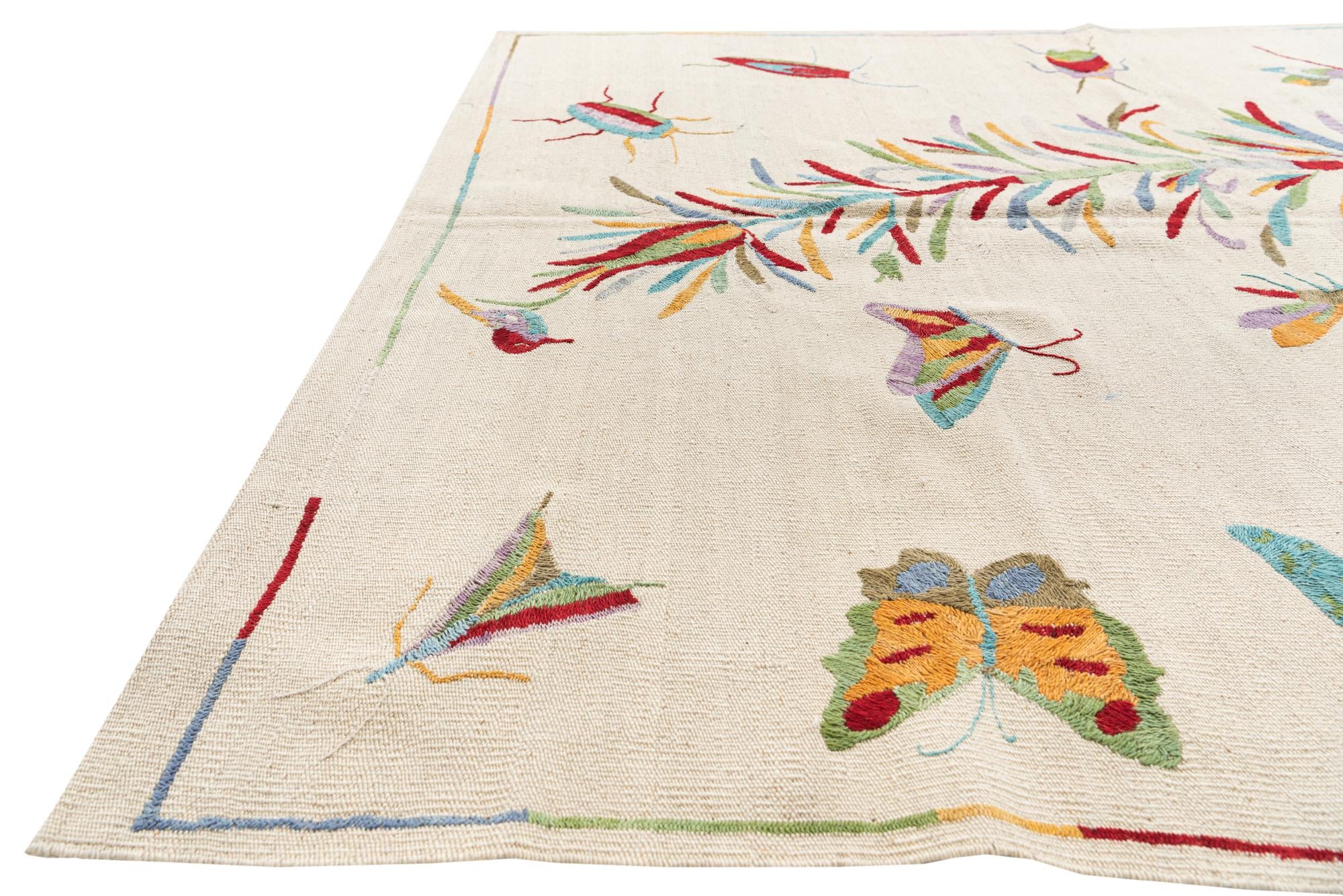 5' 1 x 6' 4 Hand Woven Kilim Suzani Wool Rug