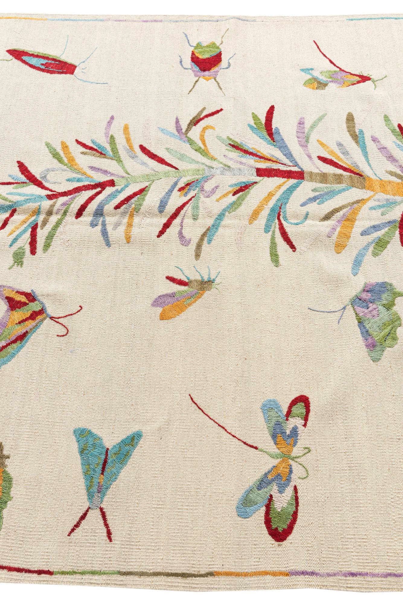 5' 1 x 6' 4 Hand Woven Kilim Suzani Wool Rug