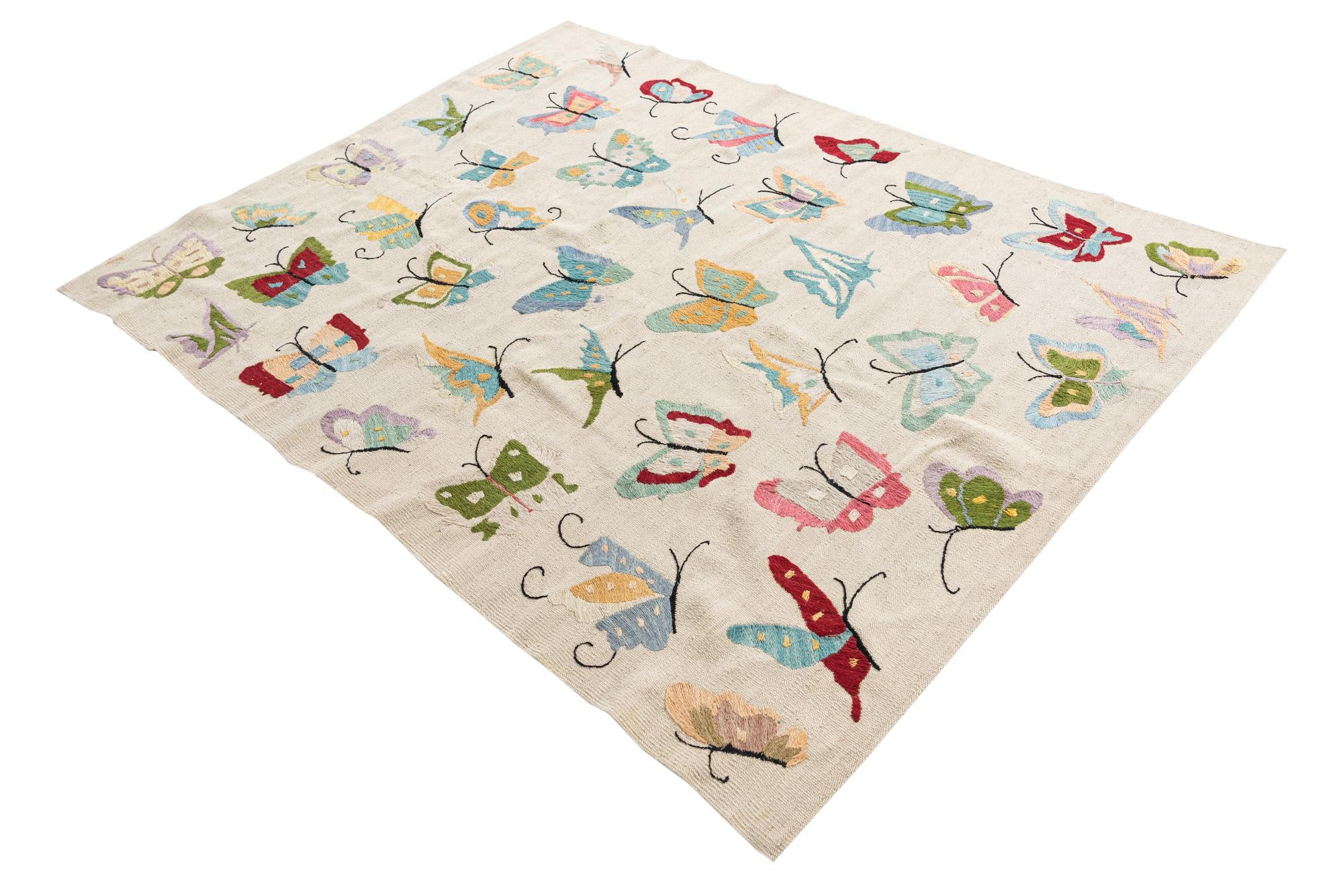 5' x 6' 3 Hand Woven Kilim Suzani Wool Rug