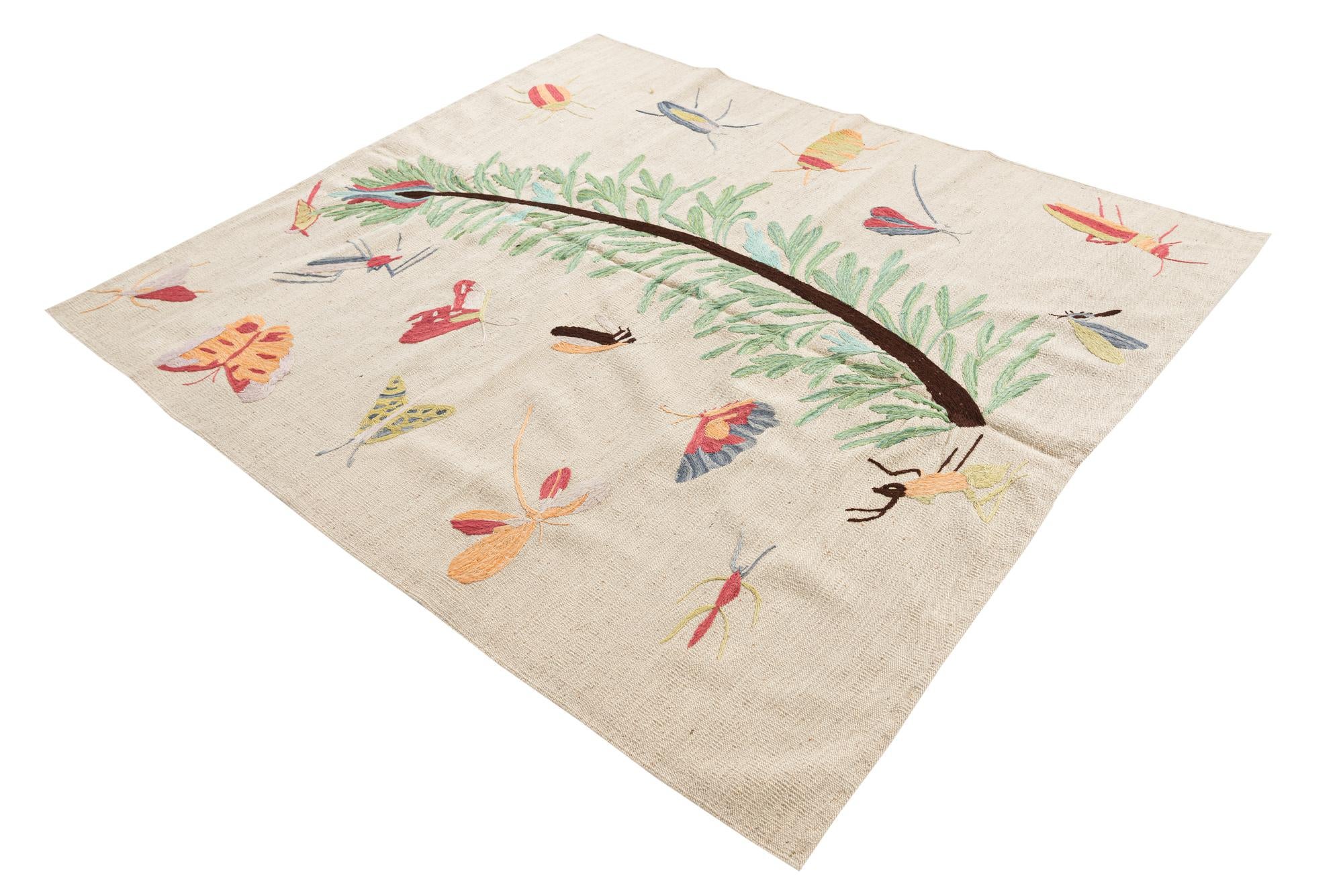5' 4 x 6' Hand Woven Kilim Suzani Wool Rug
