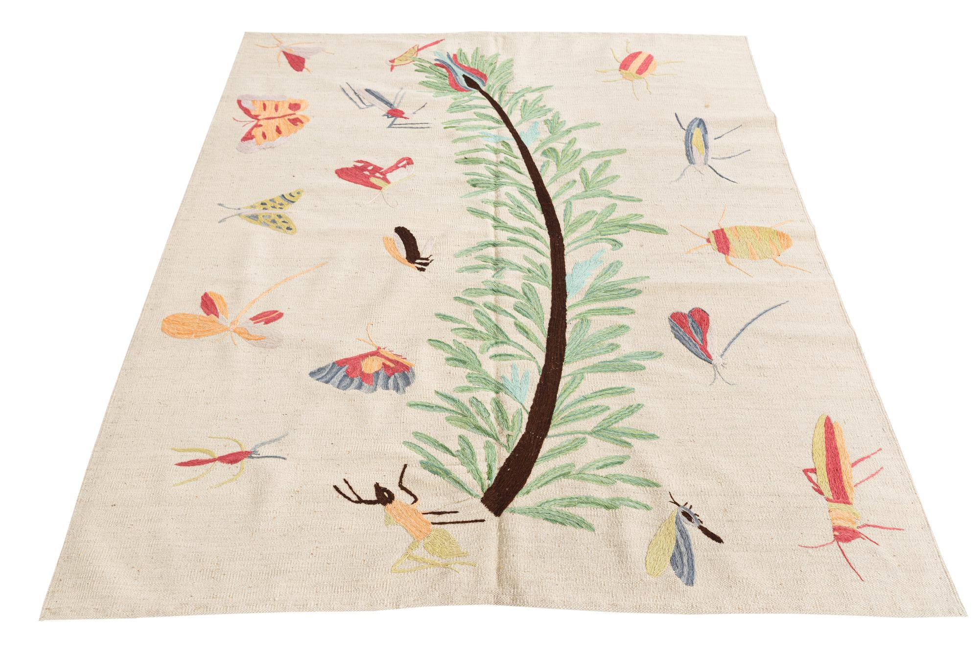 5' 4 x 6' Hand Woven Kilim Suzani Wool Rug
