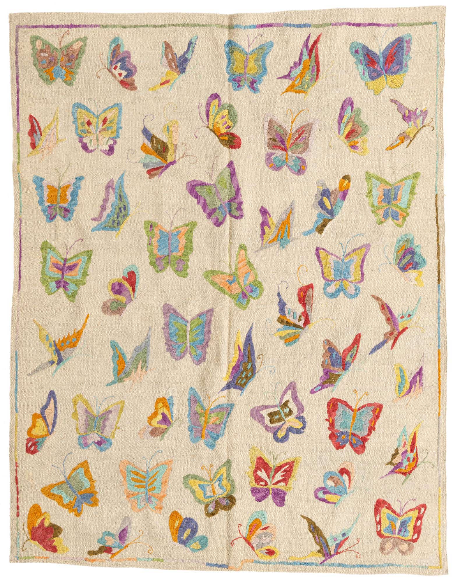 5' 5 x 6' Hand Woven Kilim Suzani Wool Rug