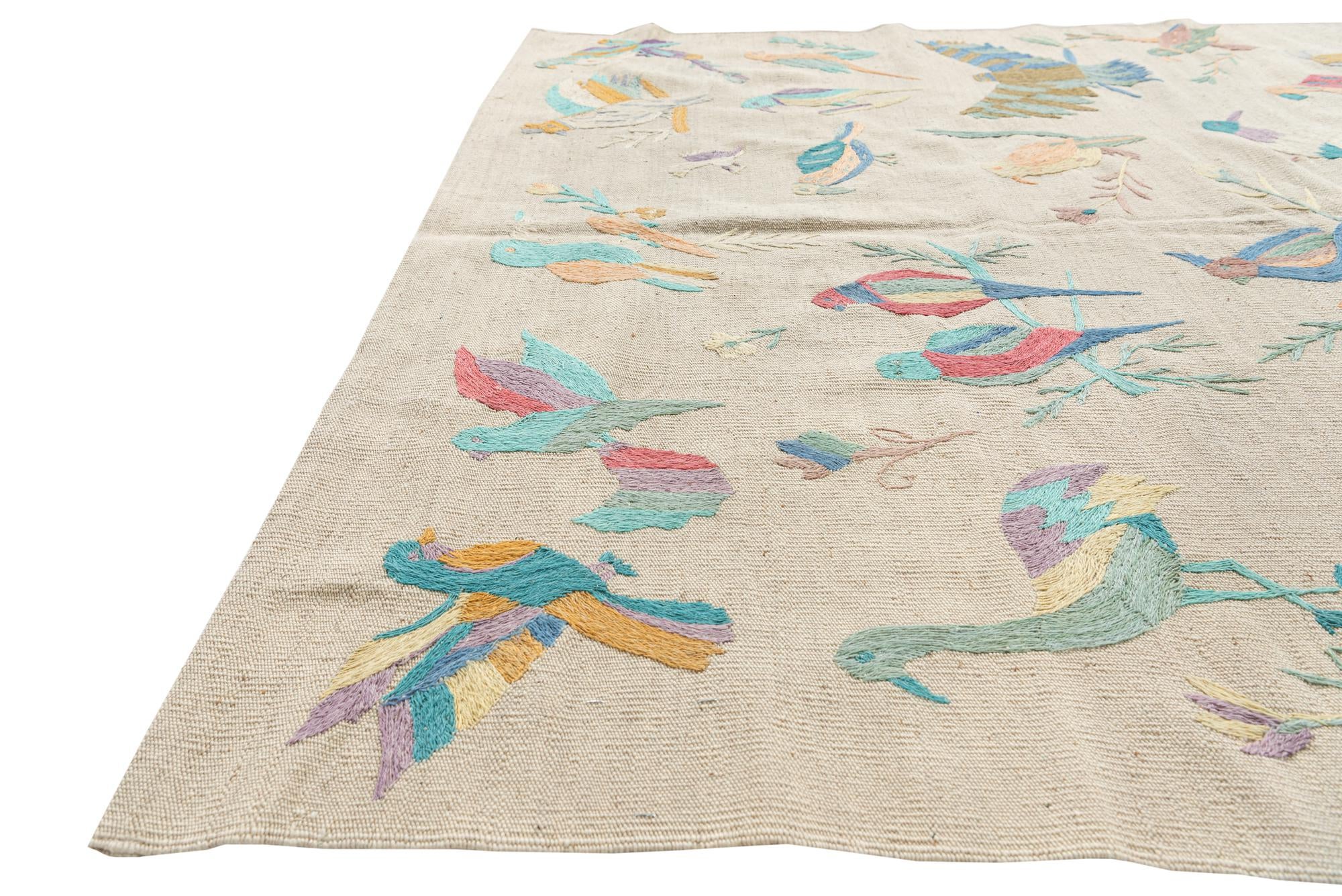 5' 2 x 6' 2 Hand Woven Kilim Suzani Wool Rug