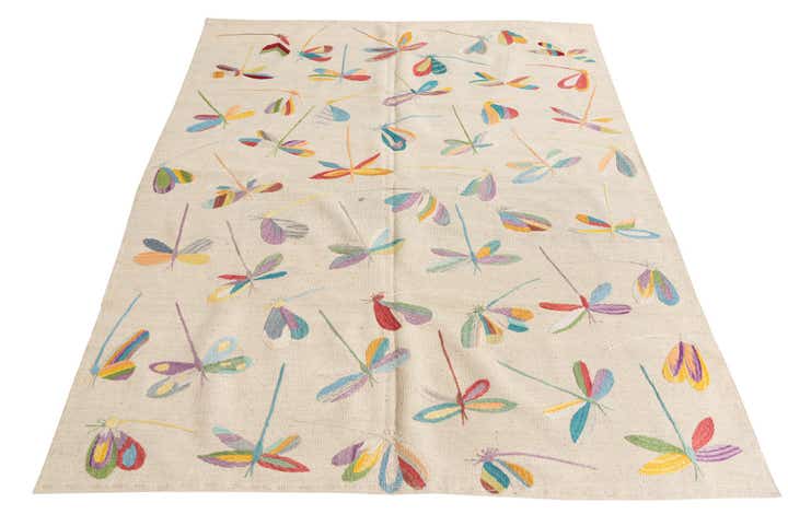 5' 1 x 6' 2 Hand Woven Kilim Suzani Wool Rug