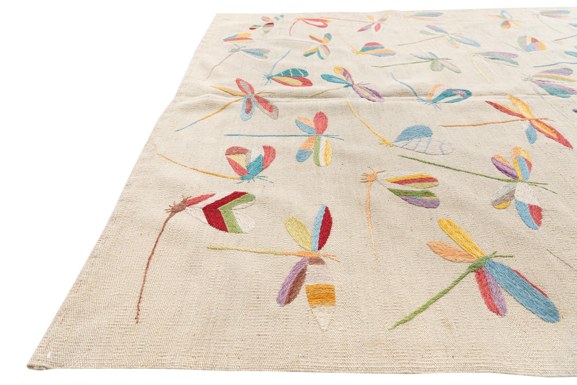 5' 1 x 6' 2 Hand Woven Kilim Suzani Wool Rug