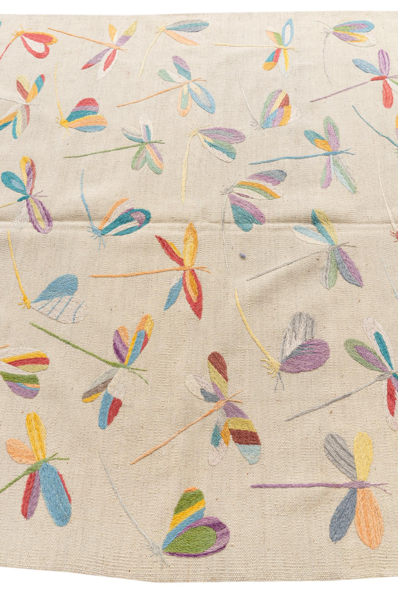 5' 1 x 6' 2 Hand Woven Kilim Suzani Wool Rug