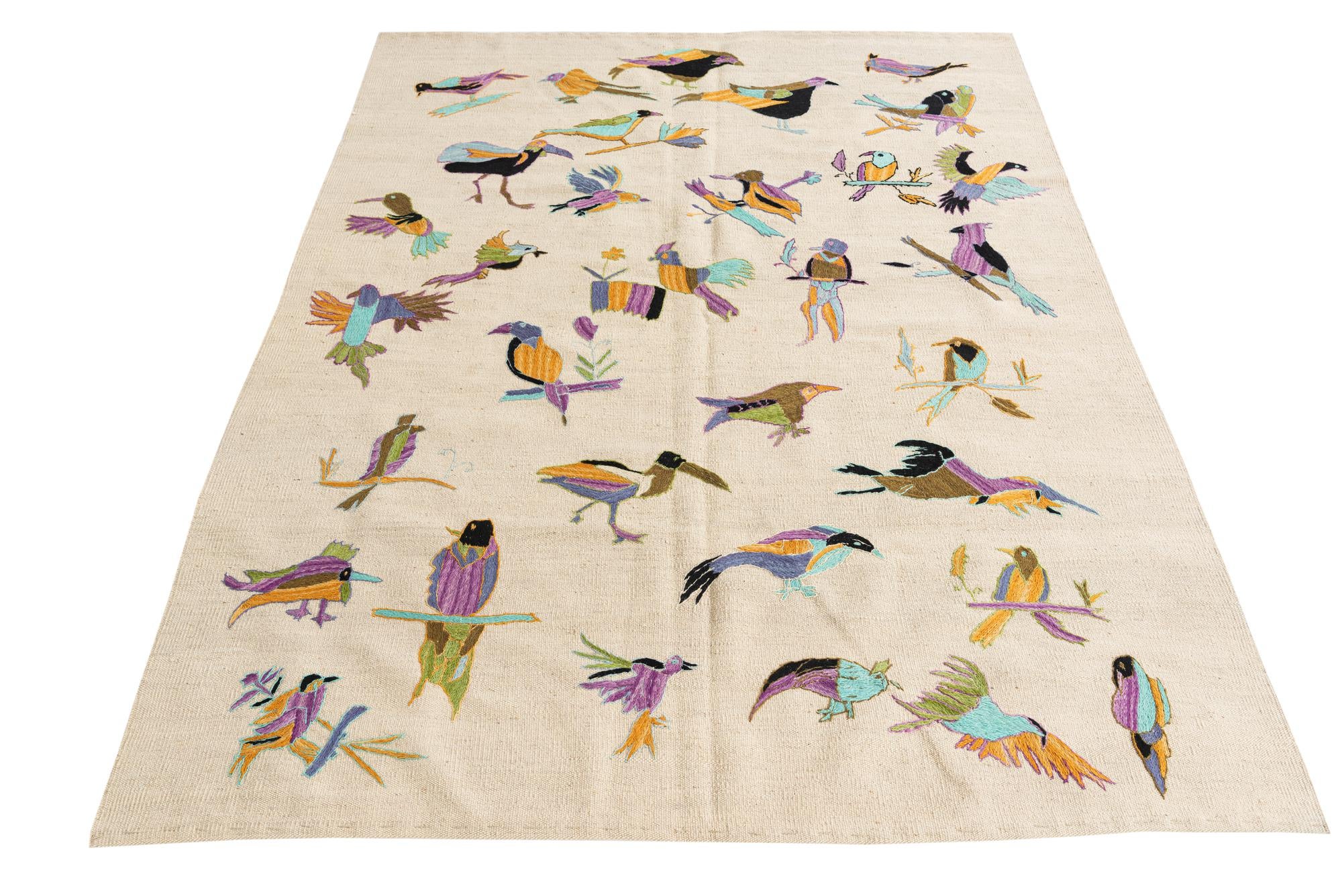 5' 1 x 6' 6 Hand Woven Kilim Suzani Wool Rug