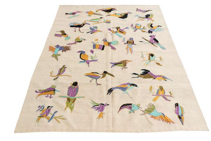 5' 1 x 6' 6 Hand Woven Kilim Suzani Wool Rug