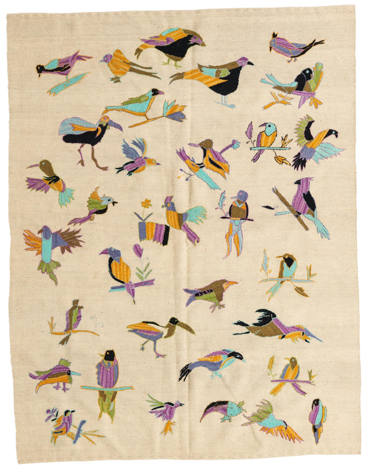 5' 1 x 6' 6 Hand Woven Kilim Suzani Wool Rug