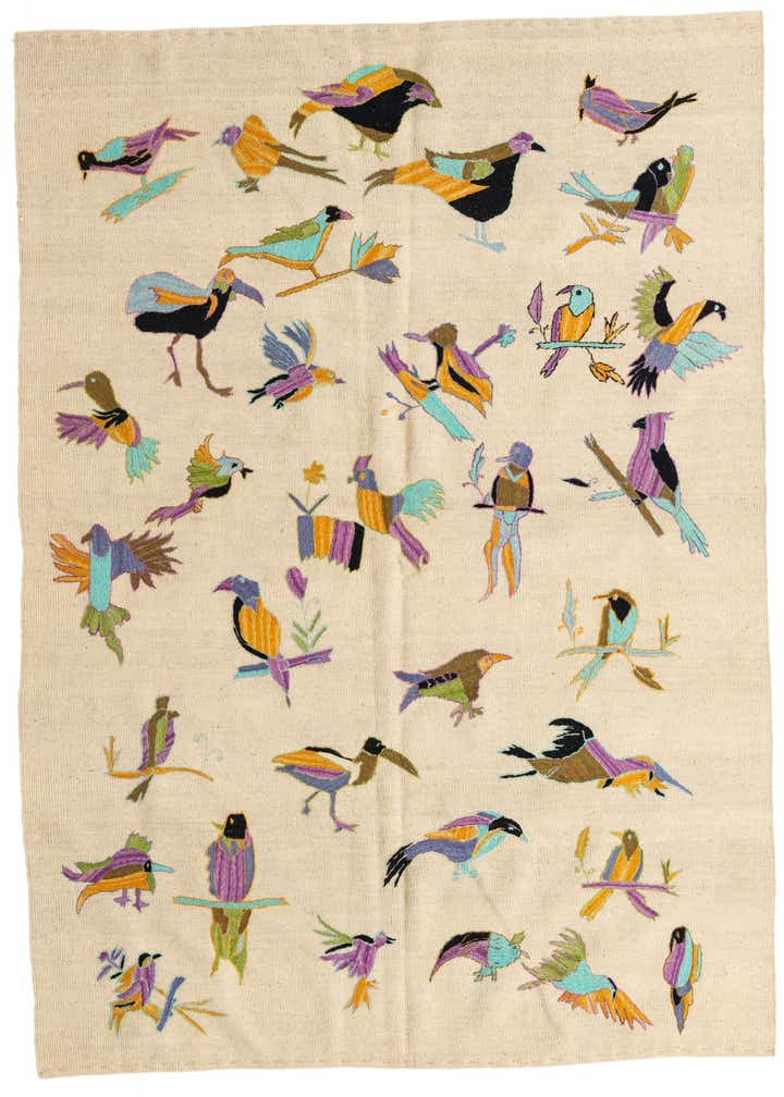 5' 1 x 6' 6 Hand Woven Kilim Suzani Wool Rug