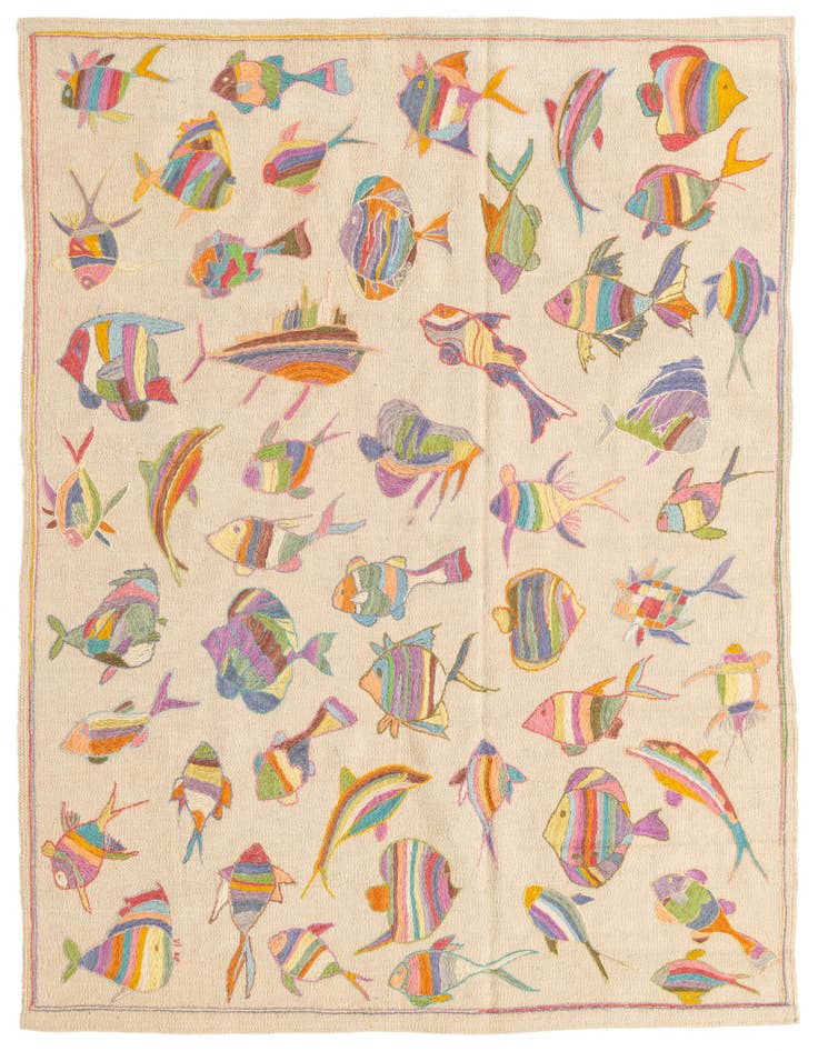Detail image of 4' 5 x 5' 9 Hand Woven Kilim Suzani Wool Rug