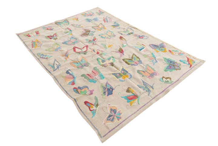 4' 6 x 6' 4 Hand Woven Kilim Suzani Wool Rug