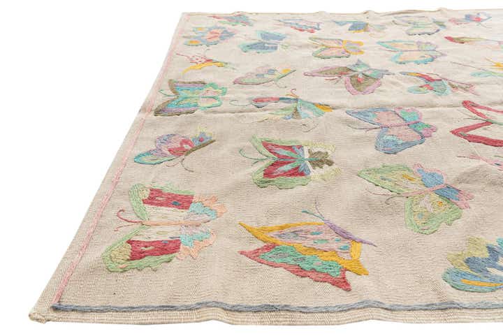 4' 6 x 6' 4 Hand Woven Kilim Suzani Wool Rug