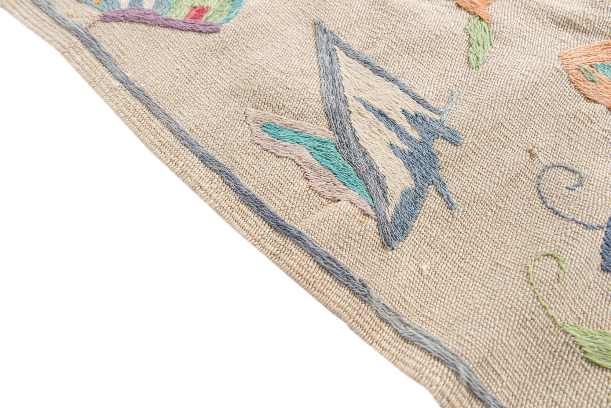 4' 6 x 6' 4 Hand Woven Kilim Suzani Wool Rug